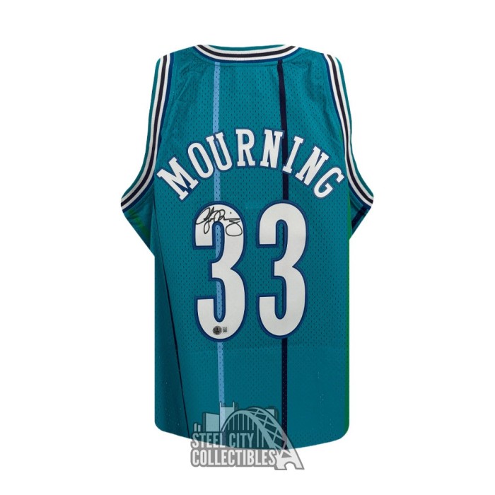 Alonzo Mourning Autographed Charlotte Mitchell & Ness Teal