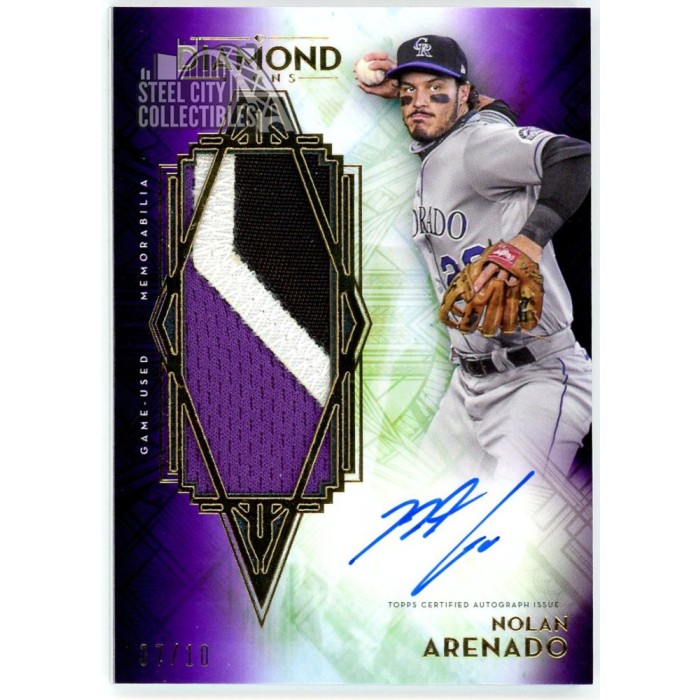 Nolan Arenado 2021 Topps Diamond Icons Purple Patch Auto Card #AJP 