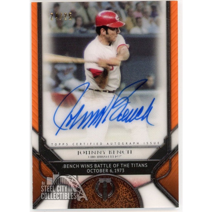 スポーツ選手 TOPPS TRIBUTE AUTOGRAPHS Johnny Bench 2017 Topps Tribute Walk-Off Orange Autograph Card