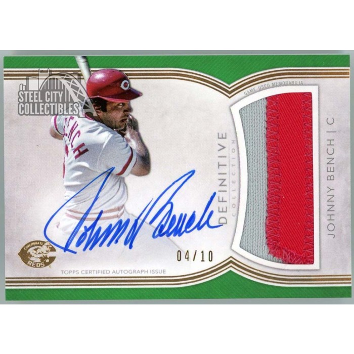 Johnny Bench 2018 Topps Definitive Green Patch Autograph Card
