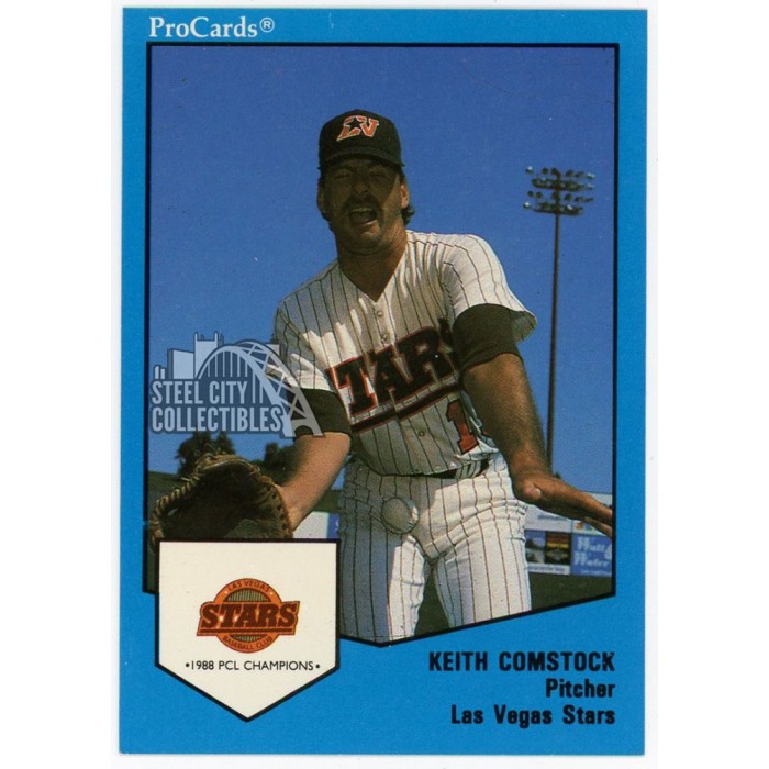 Keith Comstock 1989 ProCards Baseball Card #14 (Nut Shot) | Steel