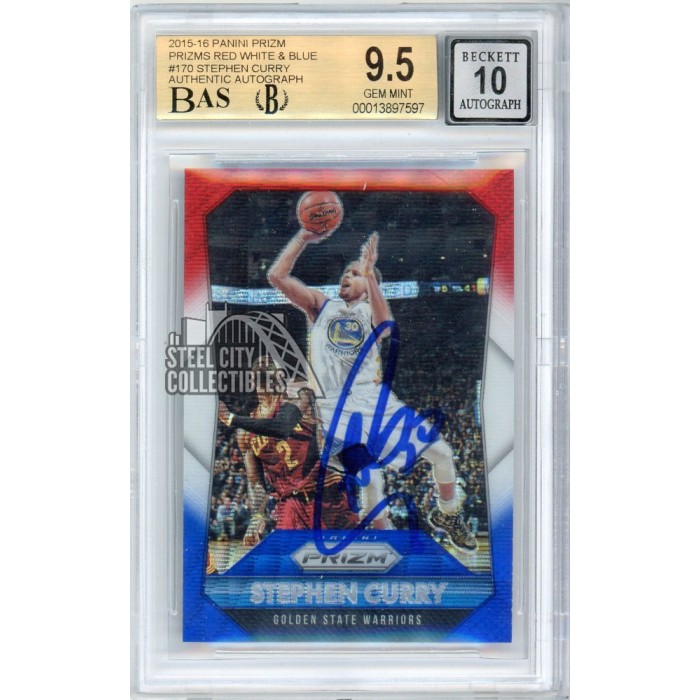 Stephen Curry 2015-16 Panini Prizm Red White Blue Autograph Card