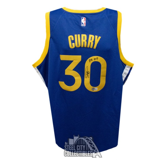 Golden State Warriors Stephen Curry Autographed Blue Nike Icon Edition  Jersey Size 48 Beckett BAS QR