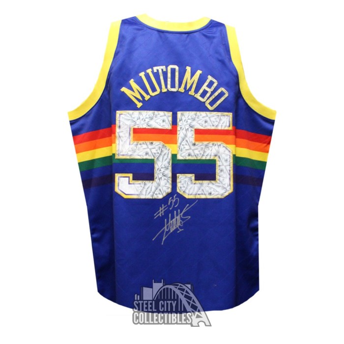 Dikembe Mutumbo Autographed Denver Nuggets Mitchell Ness Blue