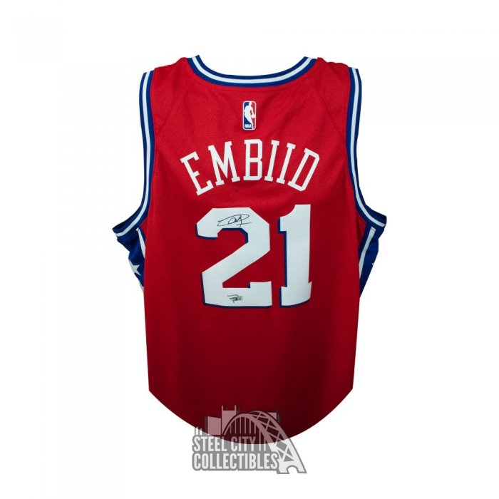Joel Embiid Autographed Philadelphia 76ers Red Nike ...