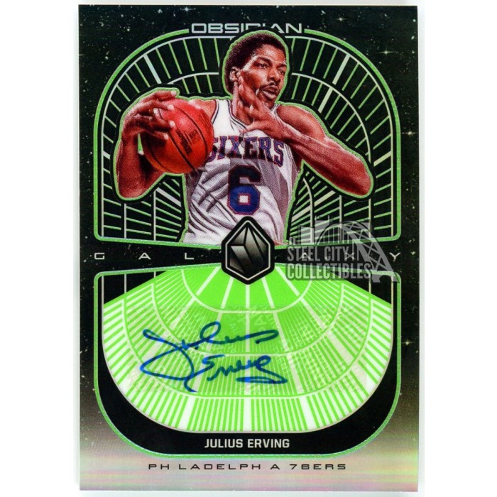 Julius Erving 2019-20 Panini Obsidian Galaxy Green Autograph Card