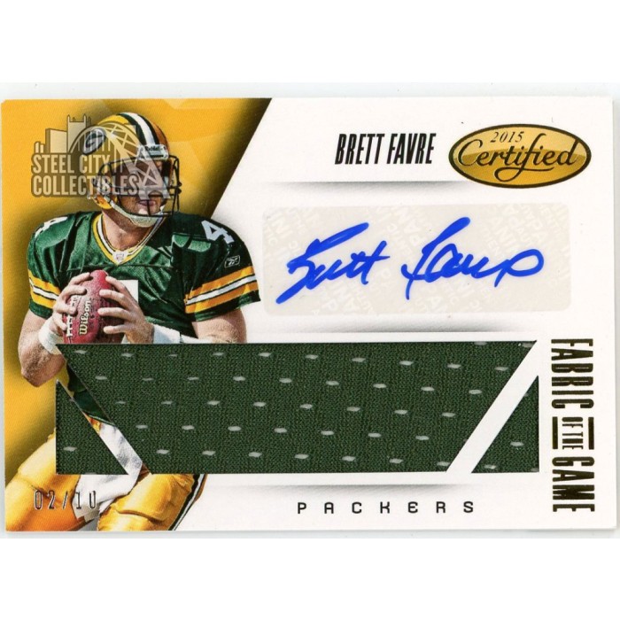 Brett Favre 2015 Panini Certified Fabric of the Game Jersey Autograph Card  #FOTG-BF 2/10 | Steel City Collectibles
