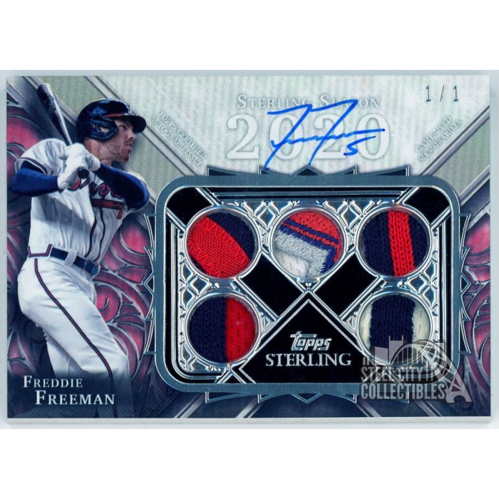 Freddie Freeman 2022 Topps Sterling 5 Patch Autograph Card #SSAR