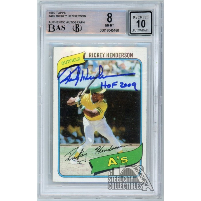 Rickey Henderson 1980 Topps HOF 2009 Autograph Rookie Card #482