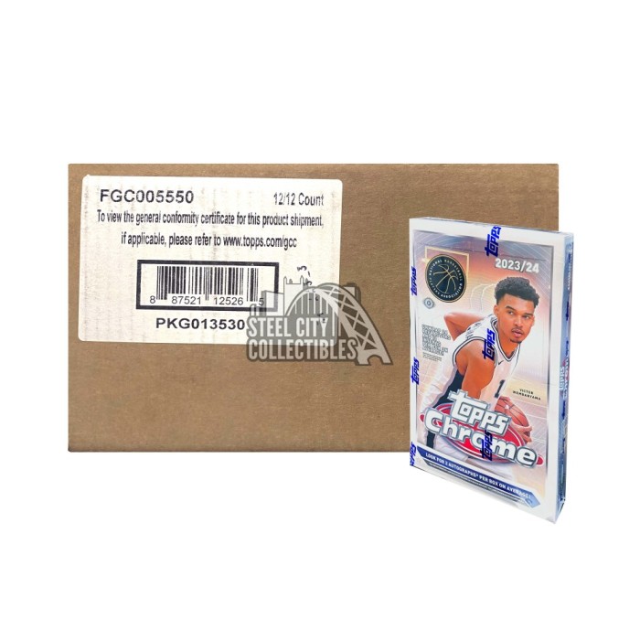 2023-24 Topps Chrome Basketball Hobby 12-Box Case | Steel 2023-24 Topps Chrome Basketball Hobby 12-Box Case | Steel