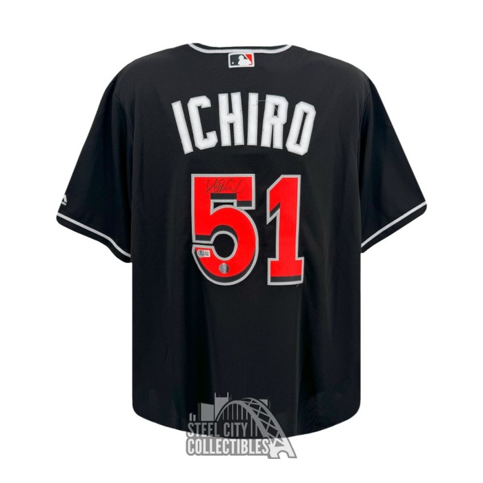 ICHIRO Majestic Miami Marlins ユニフォーム Ichiro Suzuki Autographed Miami Marlins Majestic Black Baseball