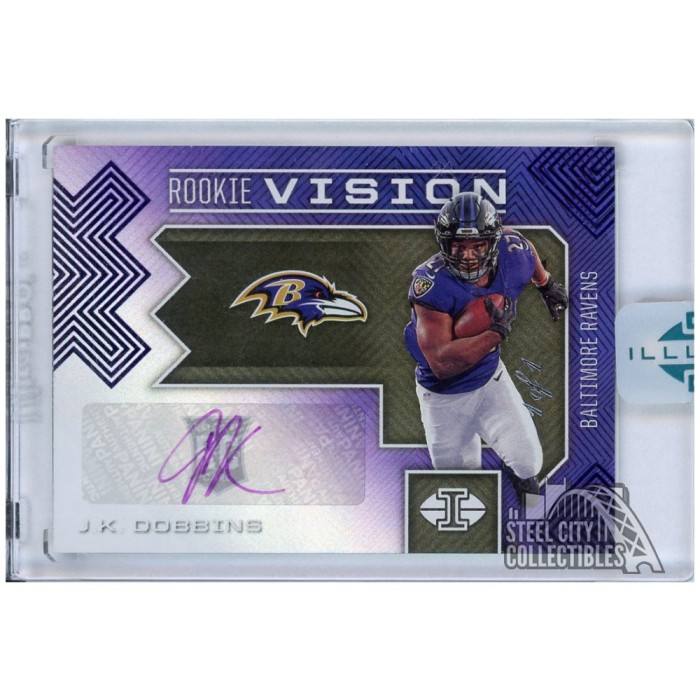 JK Dobbins 2020 Panini Illusions Rookie Vision Purple Autograph Card 
