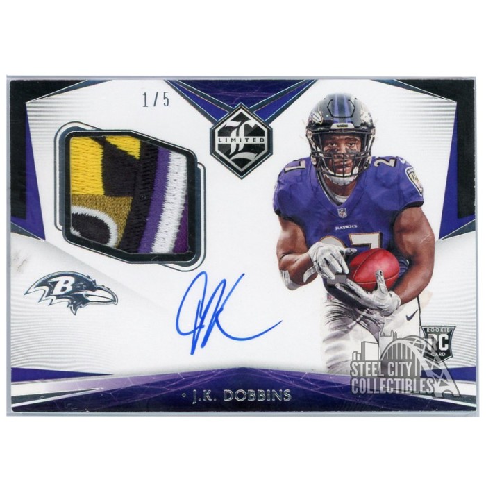 JK Dobbins 2020 Panini Limited Autograph Rookie Patch Card 112 1/5