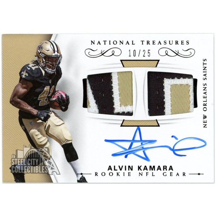 SALE☆激レアBP-2aゴールド☆トミー☆ハンドルアウト！☆ラージアイパッチ！ Alvin Kamara 2017 Panini National Treasures Rookie NFL Gear Dual