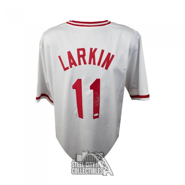 Barry Larkin Signed Cincinnati Reds Custom Jersey (JSA Witness COA)