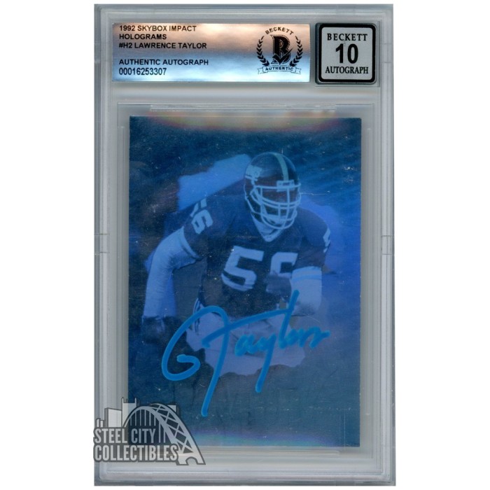 Lawrence Taylor 1992 Skybox Impact Holograms Autograph Card #H2 BAS 10 (Light Blue) | Steel City Collectibles Lawrence Taylor 1992 Skybox Impact Holograms Autograph Card #H2 BAS 10 (Light Blue) | Steel City Collectibles