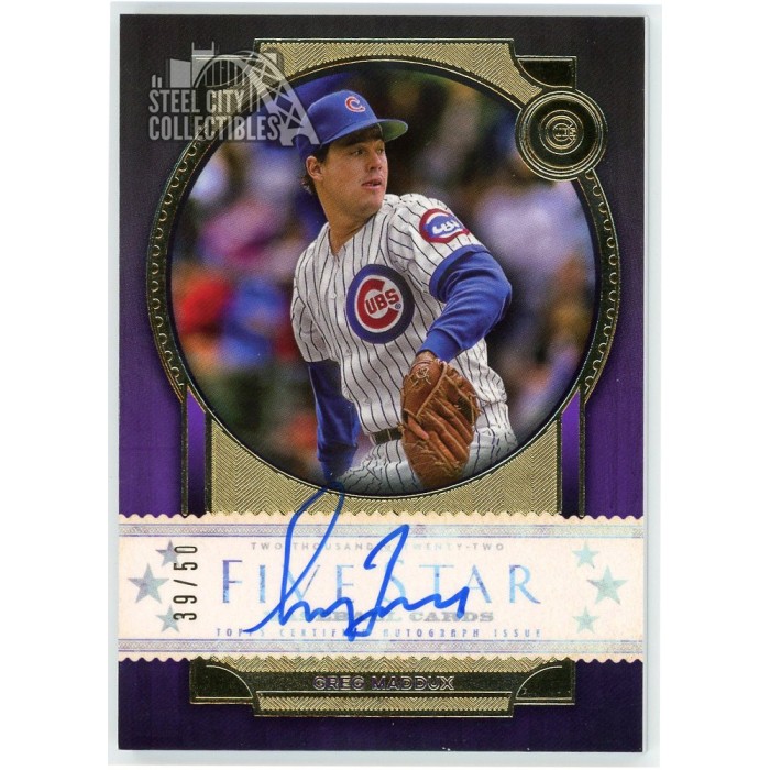 S.マクガフ 1/5シリアル toppsカード Greg Maddux 2022 Topps Five Star Autograph Purple Card #FSA