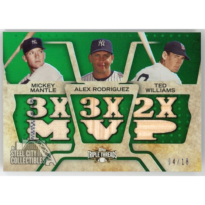 Mickey Mantle Alex Rodriguez Ted Williams 2008 Topps Triple