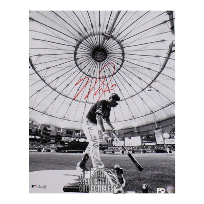 Mike Trout Autographed Red Ink B&W Los Angeles Angels 16x20 Photo - MLB Hologram | Steel City 