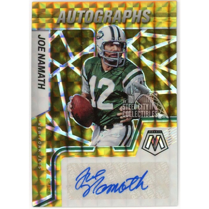 Joe Namath 2022 Panini Mosaic Gold Autograph Card #AM-JN 4/10