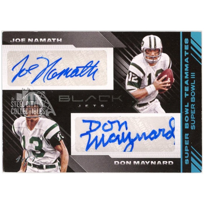 Joe Namath Don Maynard 2020 Panini Black Super Bowl Dual Auto 1/1 (EDGE ...