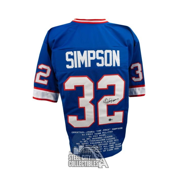 OJ Simpson Autographed Buffalo Custom Blue Stats Jersey