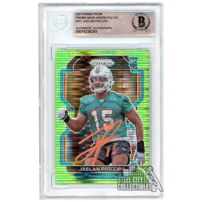 Jaelan Phillips 2021 Panini Prizm Neon Green Pulsar Autograph Rookie