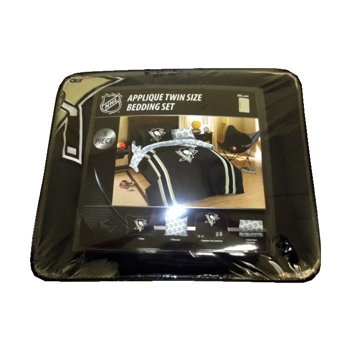 Pittsburgh Penguins Nhl Applique Twin Size 5 Piece Bedding Set
