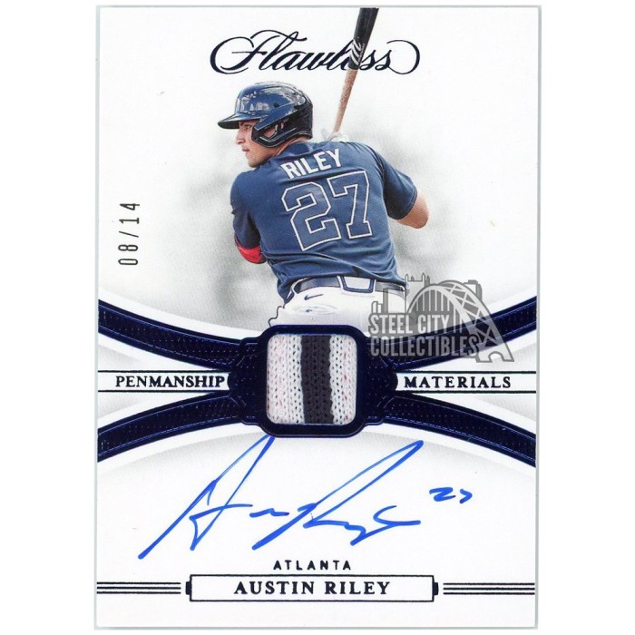 Austin Riley 2020 Panini Flawless Sapphire Penmanship Materials Patch ...