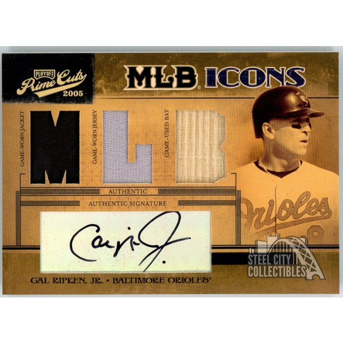Cal Ripken J R Auto Card Cal Ripken Jr. 2005 Donruss Prime Cuts MLB Icons Triple Relic Auto Card ...