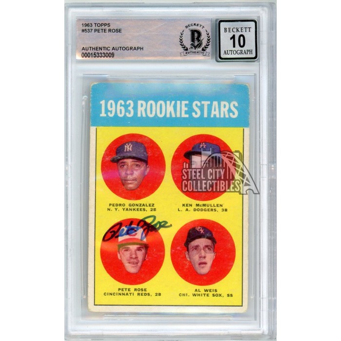 Pete Rose 1963 Topps Autograph Rookie Card #537 BAS 10 | Steel