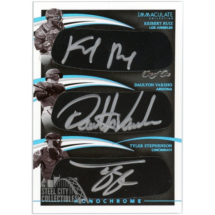 Triple Rookie Card Keibert Ruiz Daulton Varsho Tyler Stephenson 2021 Panini Immaculate ...