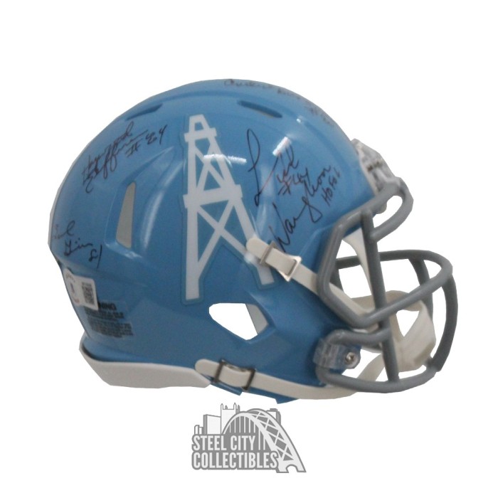 Football Oilers Mini Helmet Warren Moon Signed HOF 06 Inscription Houston Oilers 1960-65 Throwback Speed Football Oilers Mini Helmet Warren Moon Signed HOF 06 Inscription Houston Oilers 1960-65 Throwback Speed