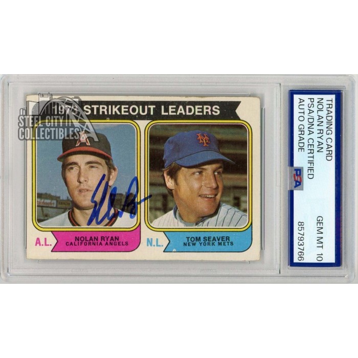 Nolan Ryan 1974 Topps Strikeout Leaders Autograph Card #207 PSA