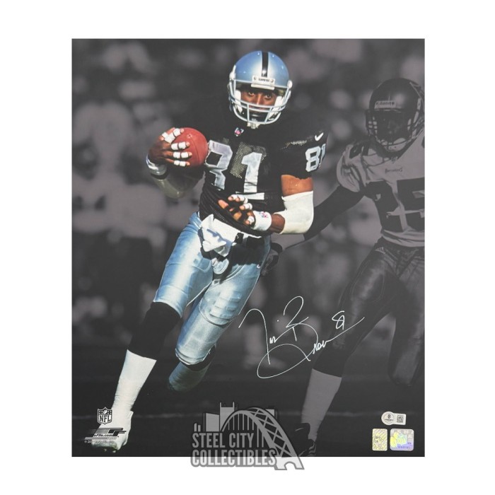 Tim Brown Autographed Oakland 16x20 Football Photo BAS (Dark