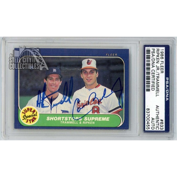 Cal Ripken Jr Alan Trammell 1986 Fleer Dual Autograph Card #633