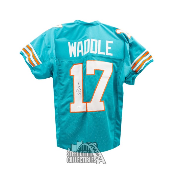 Jaylen Waddle Autographed Miami Custom Teal Game Cut Football