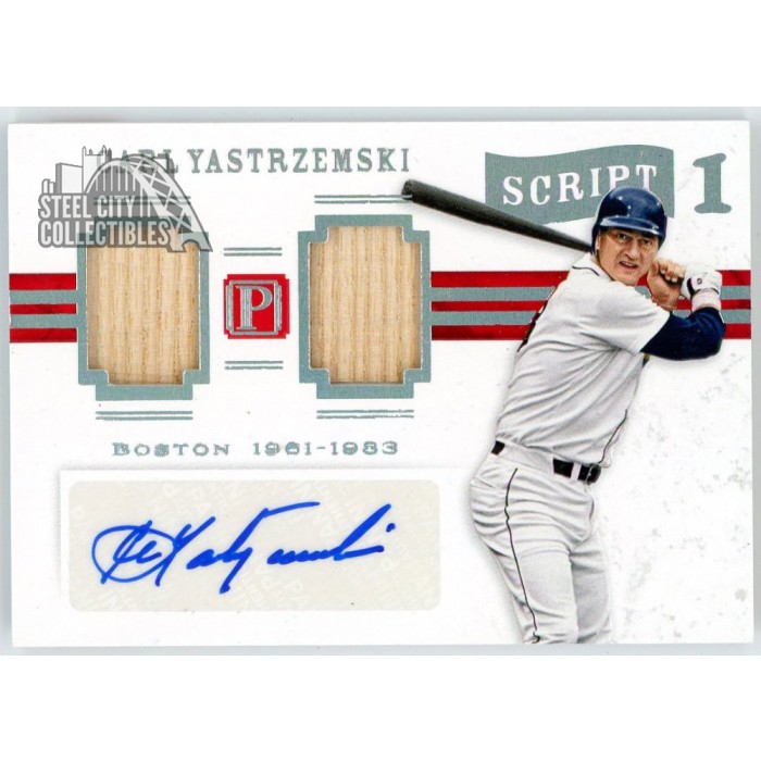 Carl Yastrzemski 2016 Panini Pantheon Script 1 Dual Bat Autograph Card ...