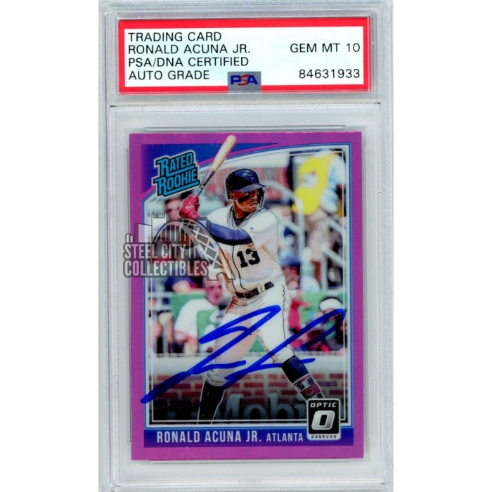 Ronald Acuna Jr 2018 Panini Optic Pink Autograph Rookie Card #63