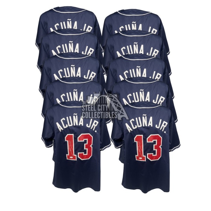 Ronald Acuna Jr Autographed Atlanta Custom Navy Baseball Jersey 10-Count  Lot - JSA COA