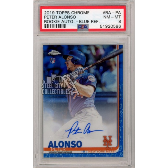 Alonso Rookie Blue Pete Alonso 2019 Topps Chrome Blue Autograph Rookie Card 003/150 PSA 8 ...