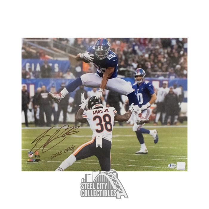 Saquon Barkley 2018 ROY Autographed New York 16x20 Photo BAS (Hurdle