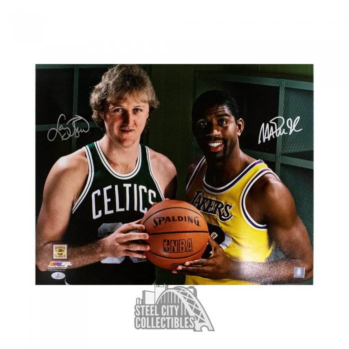 Magic Johnson & Larry Bird Signed 16x20 Photo – Vertical Boxout – Beckett Witnessed COA
