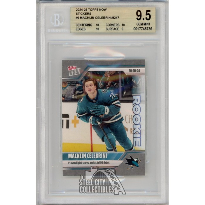 Macklin Celebrini 2024-25 Topps Now Debut Rookie Sticker #6 BGS 9.5 Gem