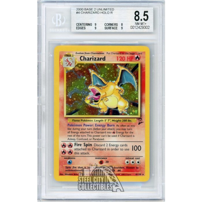 2000 Charizard Pokemon Base Set 2 Holo Card 4/130 BGS 8.5 Steel City Collectibles