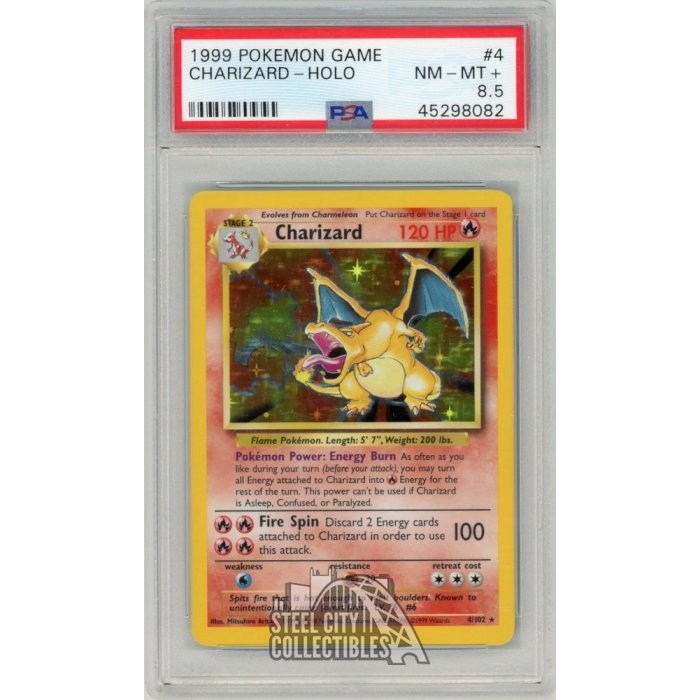 1999 Charizard Pokemon Base Set Holo Card 4/102 PSA 8.5 | Steel