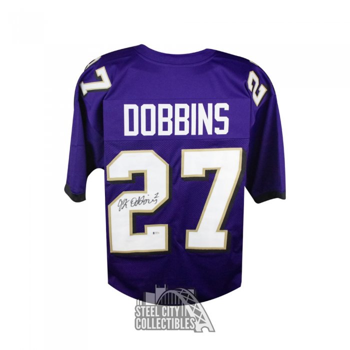JK Dobbins Autographed Baltimore Custom Football Jersey BAS COA