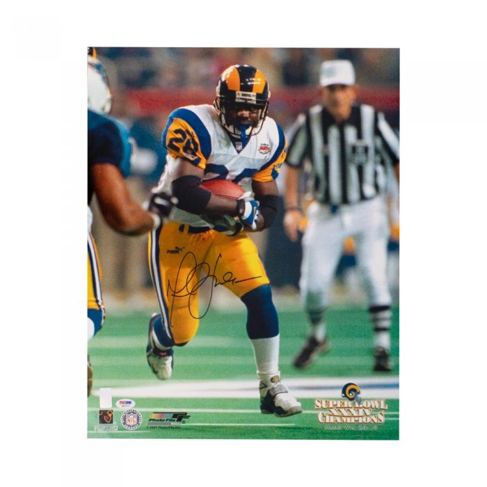 Photo Métallisée Signée Marshall Faulk (Los Angeles Rams) - Format 16x20 Pouces, Certifiée BAS