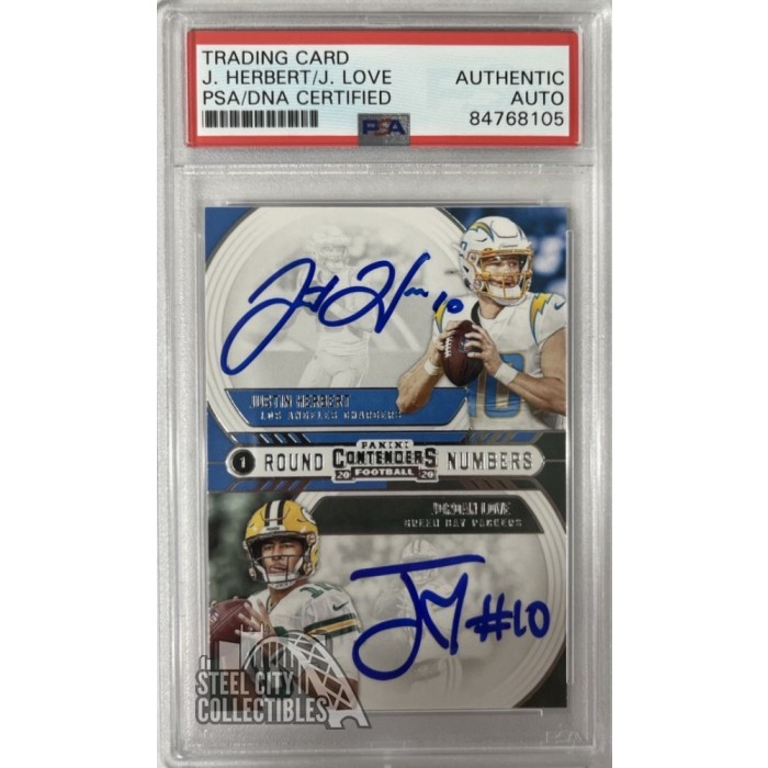 Justin Herbert/Jordan Love 2020 Panini Contenders Round Numbers Dual Auto Card PSA/DNA Steel
