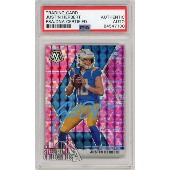 Justin Herbert 2020 Panini Mosaic Pink Autographed Rookie Card #204 - PSA/DNA | Steel City Collectibles